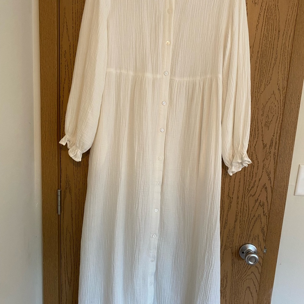 Roolee white button down guaze dress long sleeve